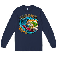 Navy Summer Vibes Long Sleeve Tee - CowhideDigitalArt