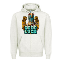 Oatmeal Heather good luck Zipper Hoodie - JahusDesignShop