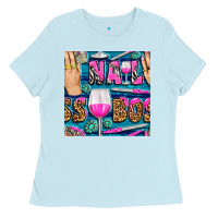 Baby Blue nail boss money hand and wine with gemstone leopard and zebra seamless Ladies Tee - BundleAndBundleShop