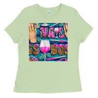 Matcha nail boss money hand and wine with gemstone leopard and zebra seamless Ladies Tee - BundleAndBundleShop
