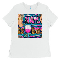 White nail boss money hand and wine with gemstone leopard and zebra seamless Ladies Tee - BundleAndBundleShop