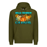 Army Green hello pumpkin season Premium Hoodie - Artiststas