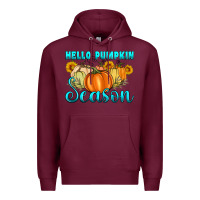 Burgundy hello pumpkin season Premium Hoodie - Artiststas