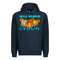 Navy hello pumpkin season Premium Hoodie - Artiststas