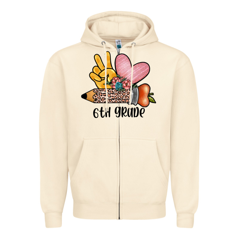 Peace Love 6th Grade Zipper Hoodie by JahusDesignShop | Teevron
