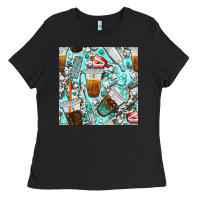 Dentist Coffee Cups Toothpaste And Teeth With Cowhide Seamless Pattern Ladies Tee | Teevron
