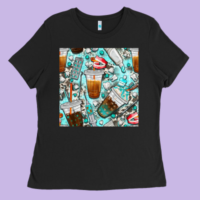 Dentist Coffee Cups Toothpaste And Teeth With Cowhide Seamless Pattern Ladies Tee Designed By Bundleandbundleshop