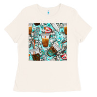 Bone dentist coffee cups toothpaste and teeth with cowhide seamless pattern Ladies Tee - BundleAndBundleShop