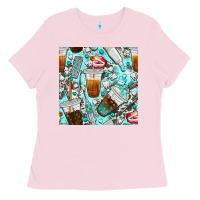 Bubblegum Pink dentist coffee cups toothpaste and teeth with cowhide seamless pattern Ladies Tee - BundleAndBundleShop