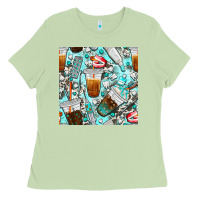 Matcha dentist coffee cups toothpaste and teeth with cowhide seamless pattern Ladies Tee - BundleAndBundleShop