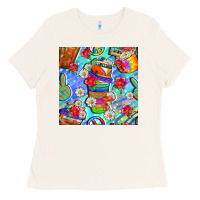 Bone hippie coffee cups and flowers and peace seamless pattern bbs Ladies Tee - BundleAndBundleShop
