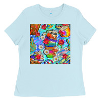 Baby Blue hippie coffee cups and flowers and peace seamless pattern bbs Ladies Tee - BundleAndBundleShop