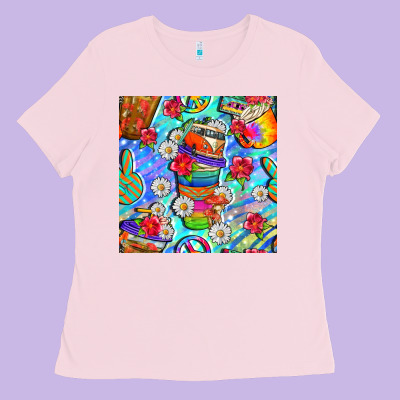Hippie Coffee Cups And Flowers And Peace Seamless Pattern Bbs Ladies Tee Designed By Bundleandbundleshop