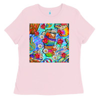 Bubblegum Pink hippie coffee cups and flowers and peace seamless pattern bbs Ladies Tee - BundleAndBundleShop