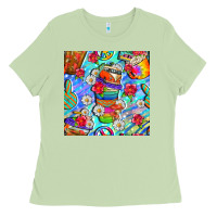 Matcha hippie coffee cups and flowers and peace seamless pattern bbs Ladies Tee - BundleAndBundleShop