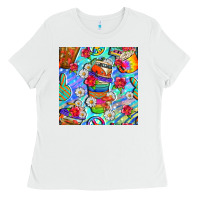 White hippie coffee cups and flowers and peace seamless pattern bbs Ladies Tee - BundleAndBundleShop