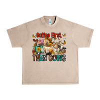 French Oak Coffee First Then Cows Urban Heavy Tee - FaDigitalArtStudio