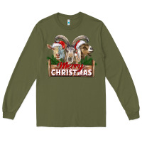 Army Green Merry Christmas Goats Long Sleeve Tee - LillyAllenDesigns