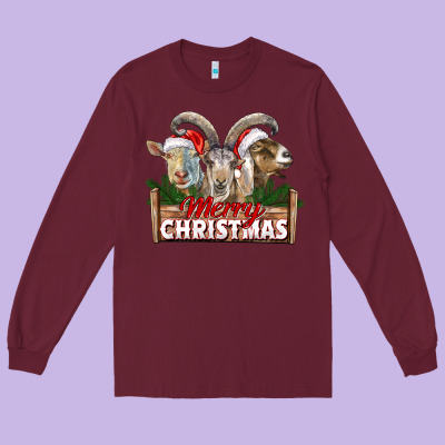 Merry Christmas Goats Long Sleeve Tee Designed By Lillyallendesigns