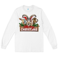 White Merry Christmas Goats Long Sleeve Tee - LillyAllenDesigns
