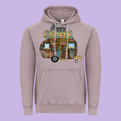 Happy Camper Vintage Hoodie Designed By Cowhidedigitalart
