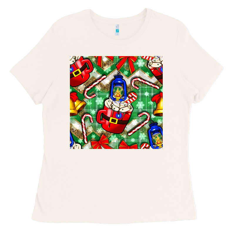 Christmas Coffee Cups Bell And Candy Cane With Leopard And Plaid Ladies Tee by BundleAndBundleShop | Teevron