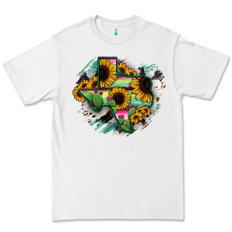 Texas Map Sunflower Cactus Serape Premium Tee by RanaPortraitStore | Teevron