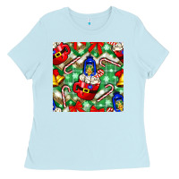 Baby Blue christmas coffee cups bell and candy cane with leopard and plaid Ladies Tee - BundleAndBundleShop