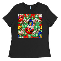 Black christmas coffee cups bell and candy cane with leopard and plaid Ladies Tee - BundleAndBundleShop