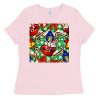 Bubblegum Pink christmas coffee cups bell and candy cane with leopard and plaid Ladies Tee - BundleAndBundleShop