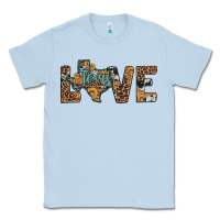 Dusty Blue love texas map sunflower leopard cowhide Classic Tee - Artiststas