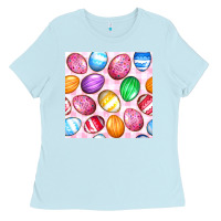 Baby Blue Easter Eggs Seamless Pattern Ladies Tee - BundleAndBundleShop
