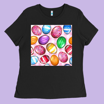 Easter Eggs Seamless Pattern Ladies Tee Designed By Bundleandbundleshop