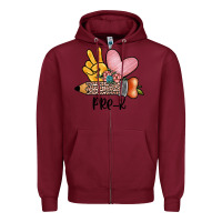 Burgundy peace love pre k Zipper Hoodie - JahusDesignShop