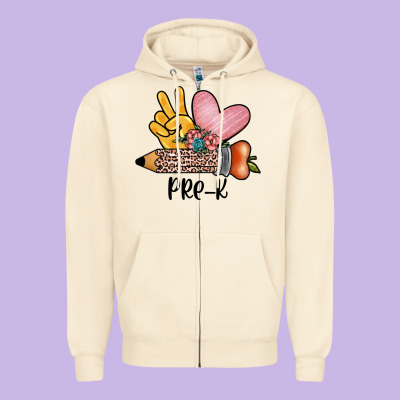 Peace Love Pre K Zipper Hoodie Designed By Jahusdesignshop