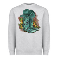 Heather Grey Turquoise Cowboy Boots Heavyweight Sweatshirt - JahusDesignShop