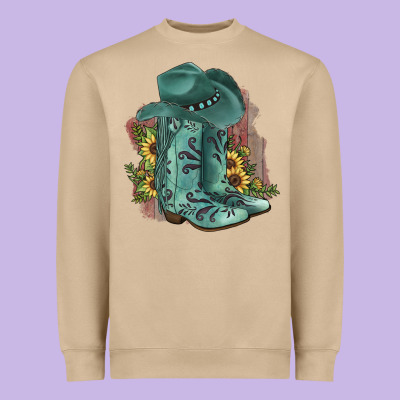 Turquoise Cowboy Boots Heavyweight Sweatshirt Designed By Jahusdesignshop