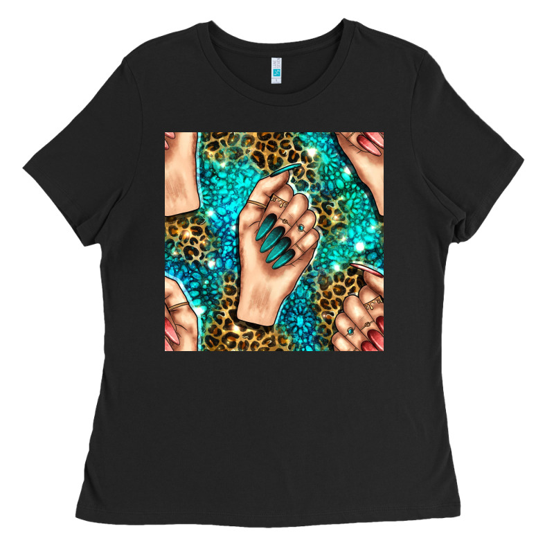Nail Art With Leopard And Turquoise  Gemstone Seamless Pattern Bbs Ladies Tee by BundleAndBundleShop | Teevron