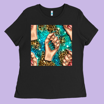 Nail Art With Leopard And Turquoise  Gemstone Seamless Pattern Bbs Ladies Tee Designed By Bundleandbundleshop