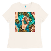 Bone nail art with leopard and turquoise  gemstone seamless pattern bbs Ladies Tee - BundleAndBundleShop