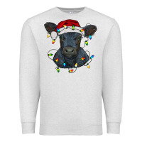 Oatmeal Heather christmas baby black angus calf with lights Premium Sweatshirt - RanaPortraitStore