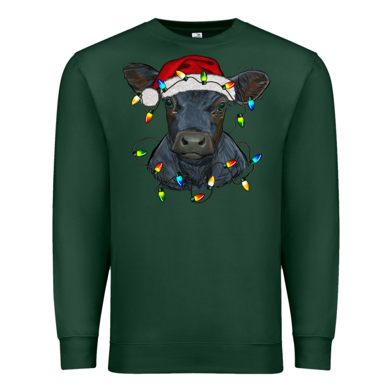 Christmas Baby Black Angus Calf With Lights Premium Sweatshirt by RanaPortraitStore | Teevron