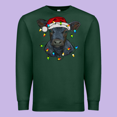 Christmas Baby Black Angus Calf With Lights Premium Sweatshirt Designed By Ranaportraitstore