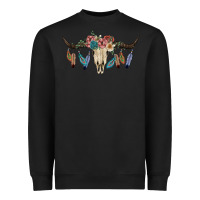 Black Texas Longhorn Bull Skull Heavyweight Sweatshirt - JahusDesignShop