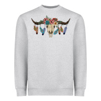 Heather Grey Texas Longhorn Bull Skull Heavyweight Sweatshirt - JahusDesignShop