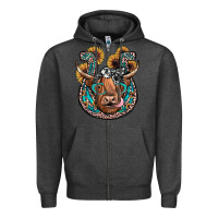 Charcoal Heather highland cow horseshoe Zipper Hoodie - JahusDesignShop