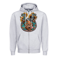Heather Grey highland cow horseshoe Zipper Hoodie - JahusDesignShop