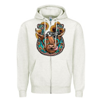 Oatmeal Heather highland cow horseshoe Zipper Hoodie - JahusDesignShop