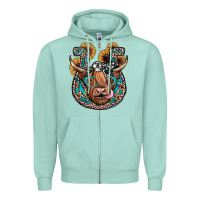Seafoam highland cow horseshoe Zipper Hoodie - JahusDesignShop