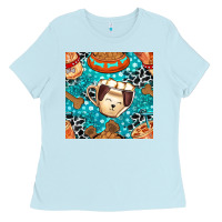 Baby Blue dog coffee cups and food container with cowhide seamless pattern bbs Ladies Tee - BundleAndBundleShop
